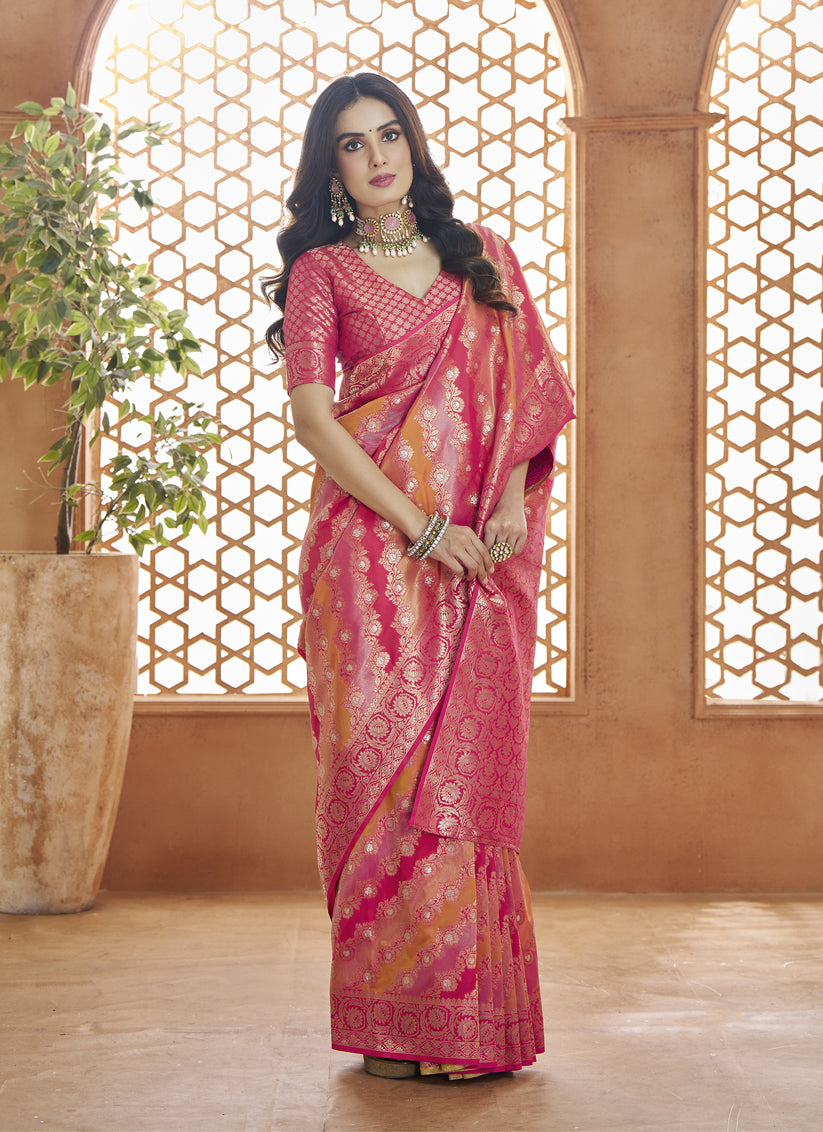 Multicolor Pure Banarasi Silk Zari Woven Saree