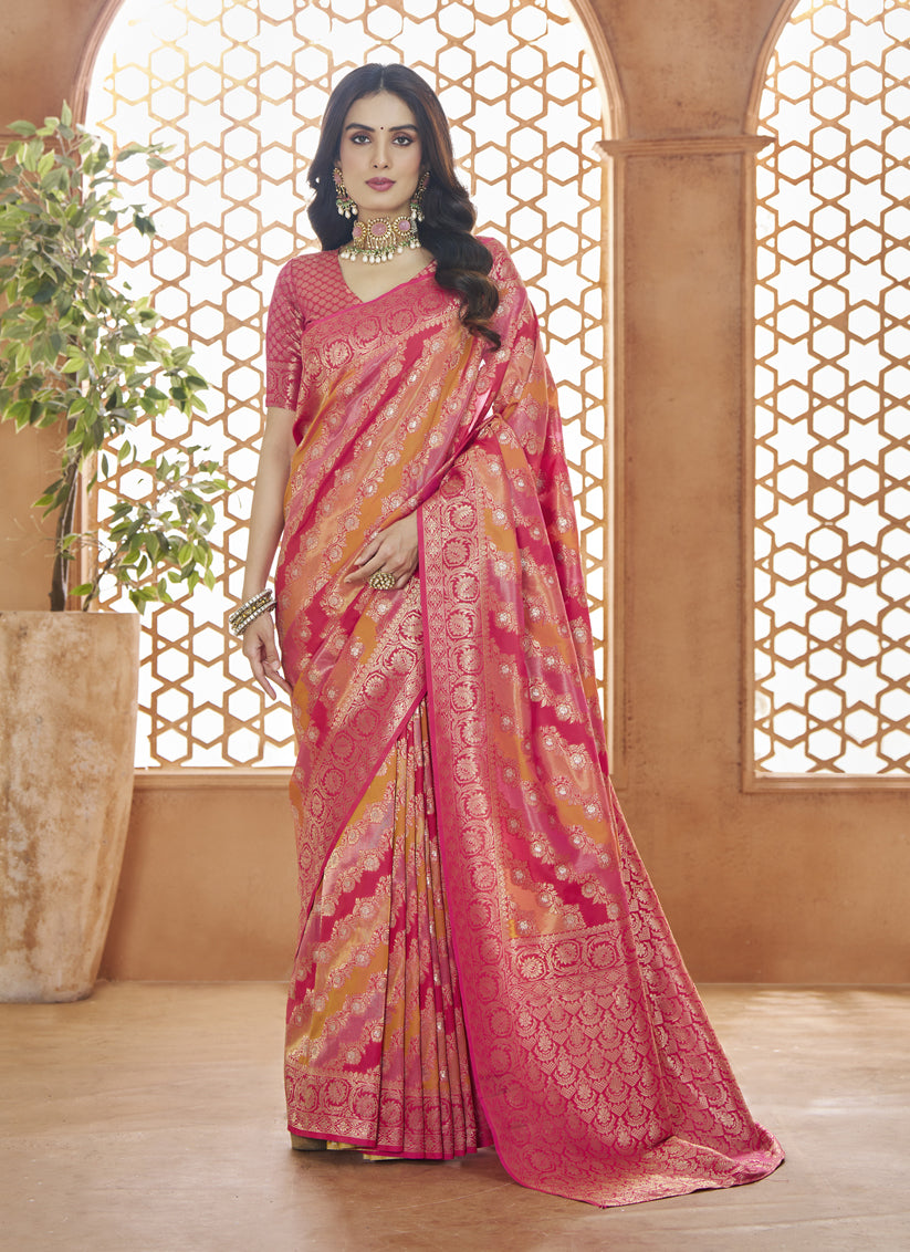 Multicolor Pure Banarasi Silk Zari Woven Saree