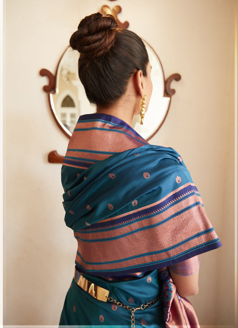 Peacock Blue Peshwai Paithani Silk Woven Saree