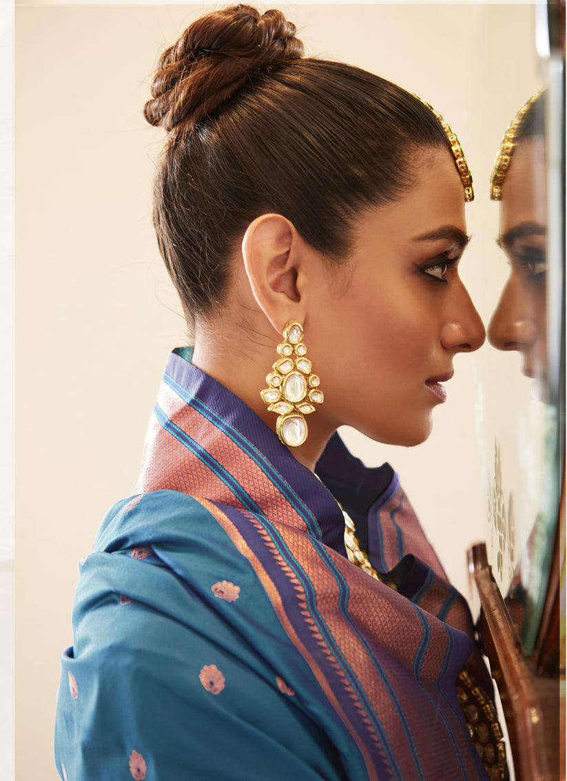 Peacock Blue Peshwai Paithani Silk Woven Saree