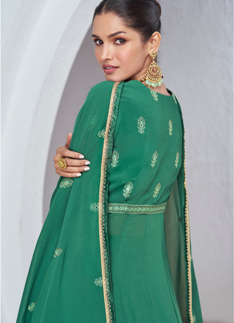 Rama Green Georgette Embroidered Designer Lehenga Kameez