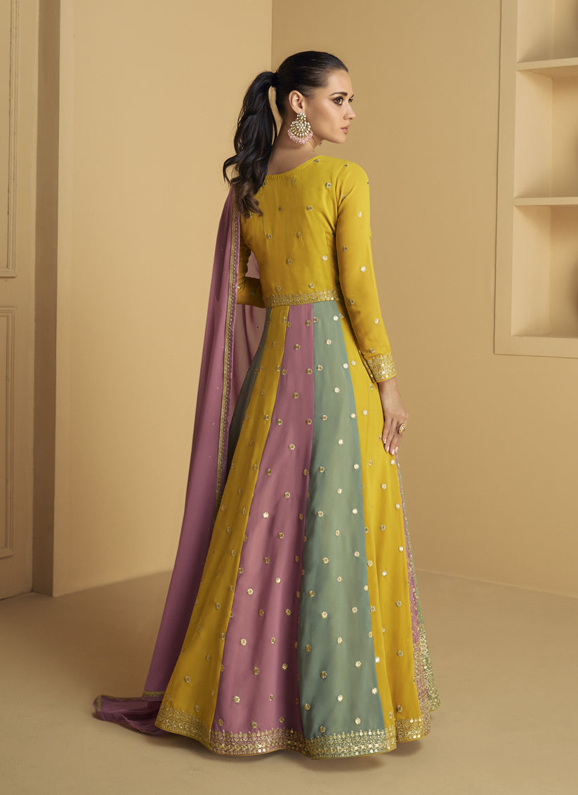Multicolor Georgette Embroidered Anarkali Gown with Dupatta