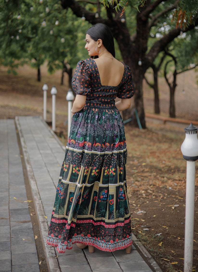 Black Pure Chanderi Flared Gown