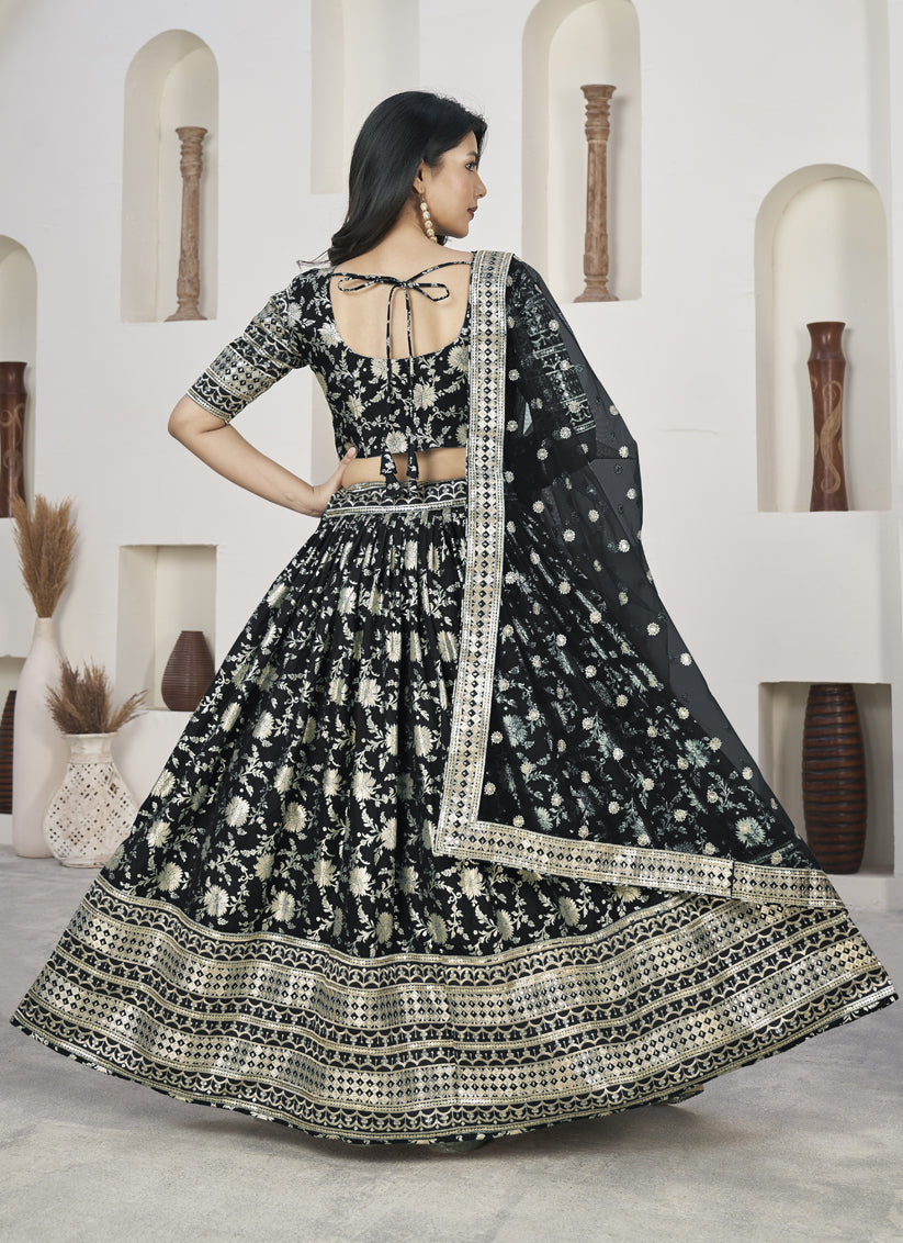 Black Dola Jacquard Lehenga Choli with Net Dupatta