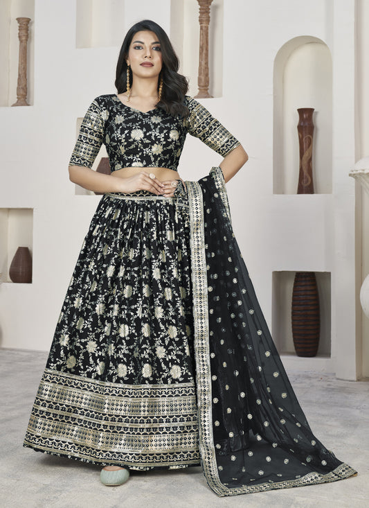 Black Dola Jacquard Lehenga Choli with Net Dupatta