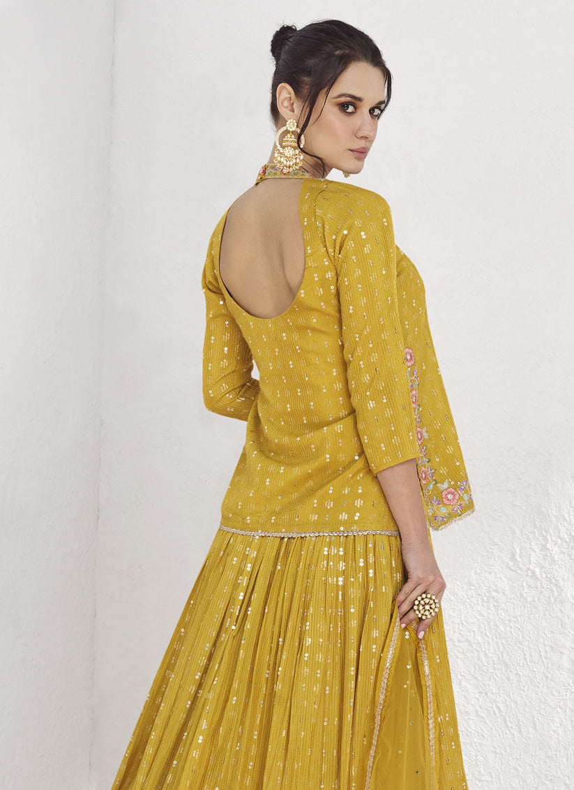 Maize Yellow Georgette Designer Lehenga Choli