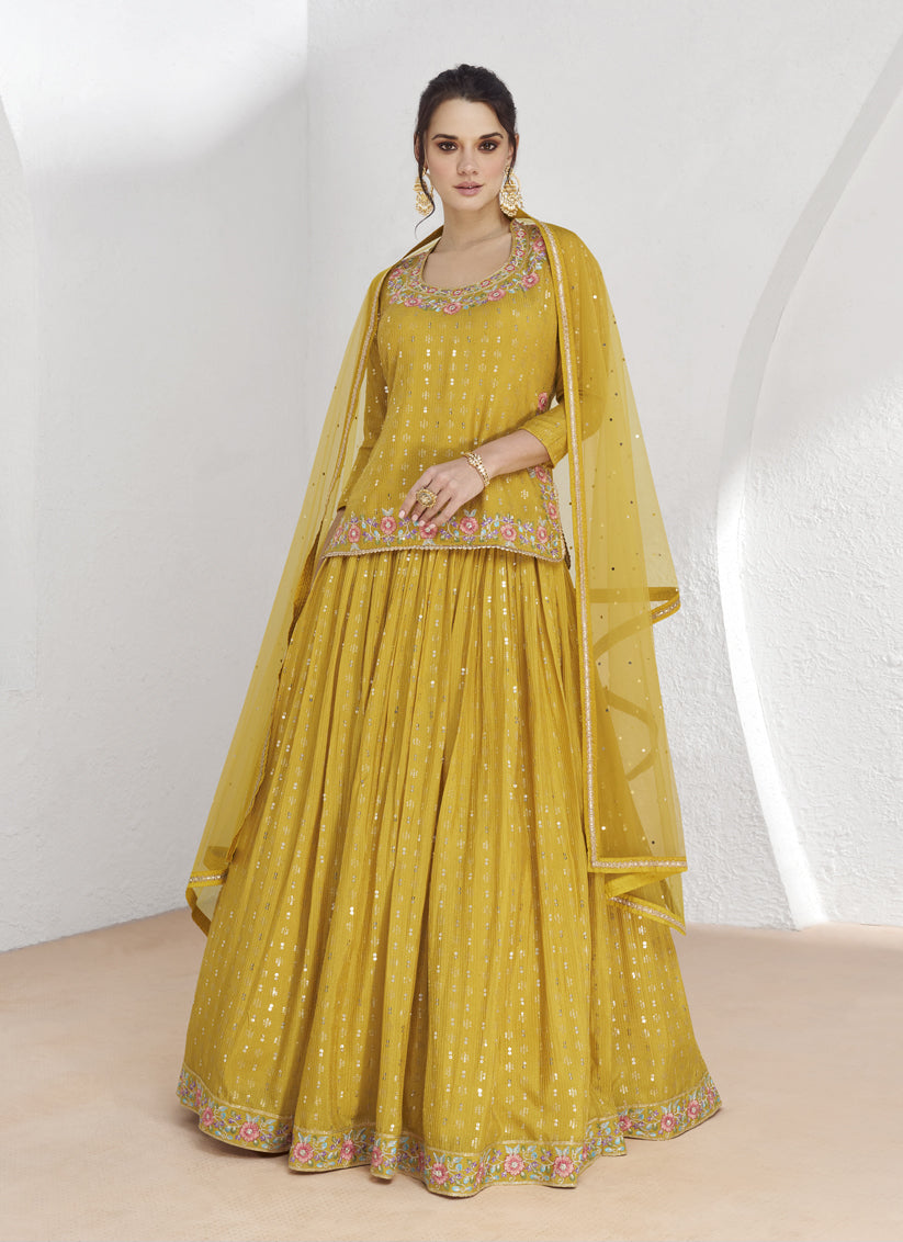 Maize Yellow Georgette Designer Lehenga Choli