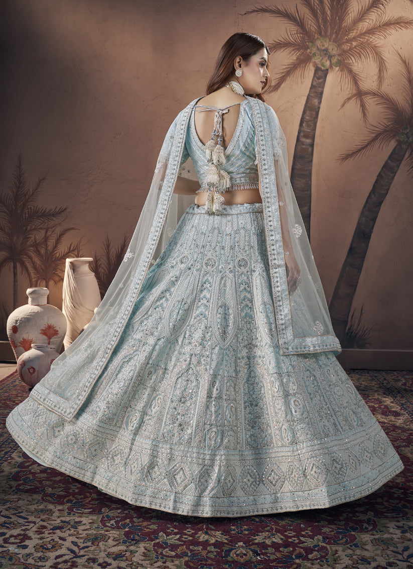 Sky Blue Georgette Designer Lehenga Choli Set