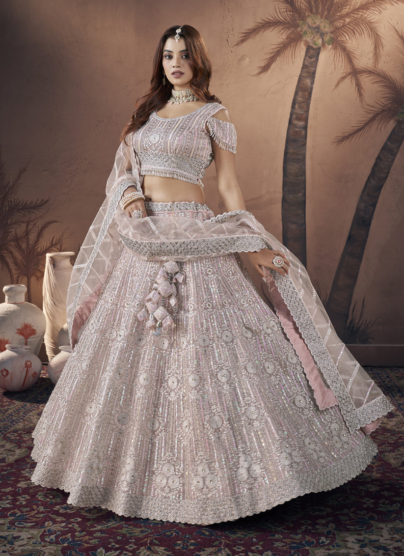 Baby Pink Net Designer Lehenga Choli Set