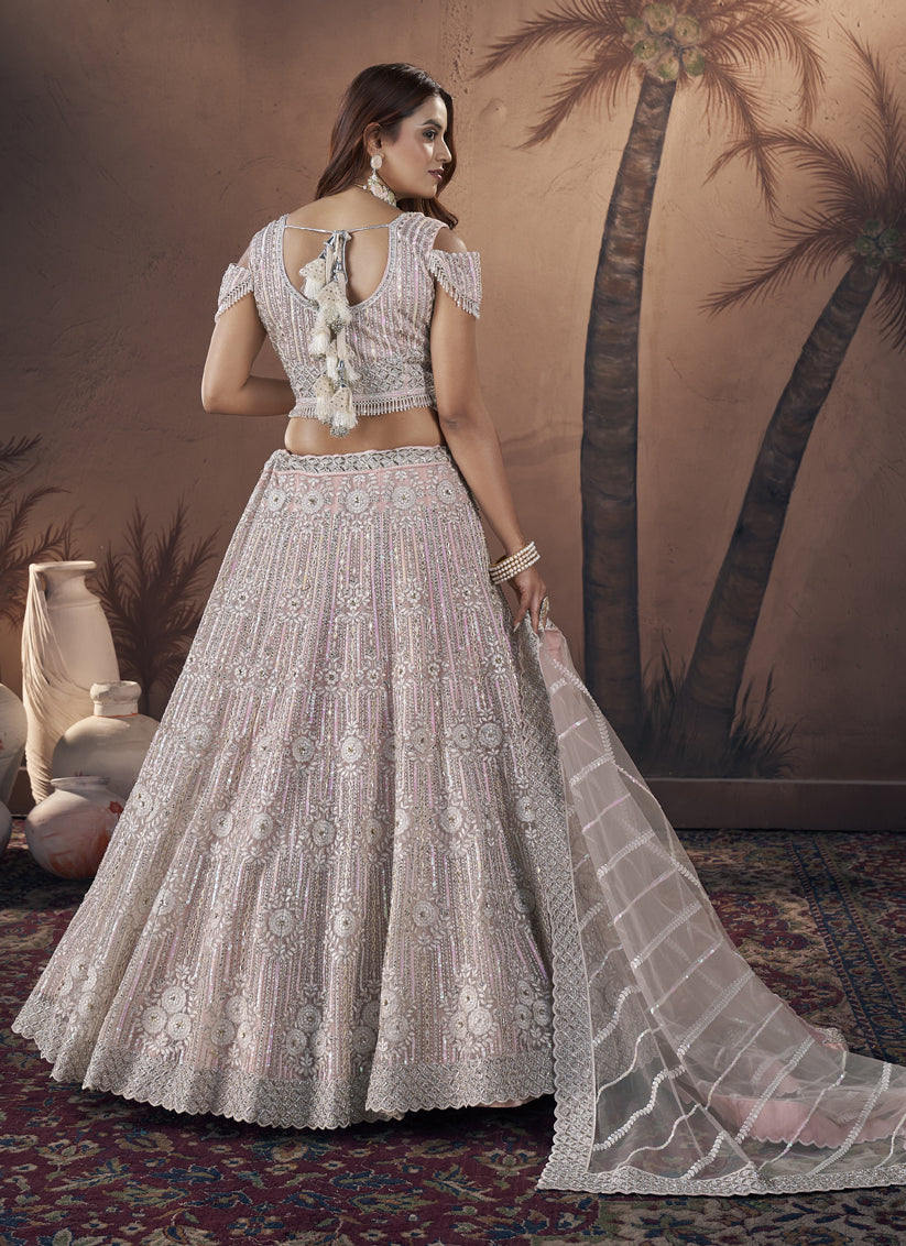 Baby Pink Net Designer Lehenga Choli Set