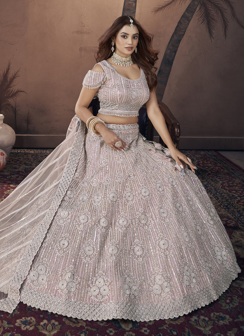 Baby Pink Net Designer Lehenga Choli Set