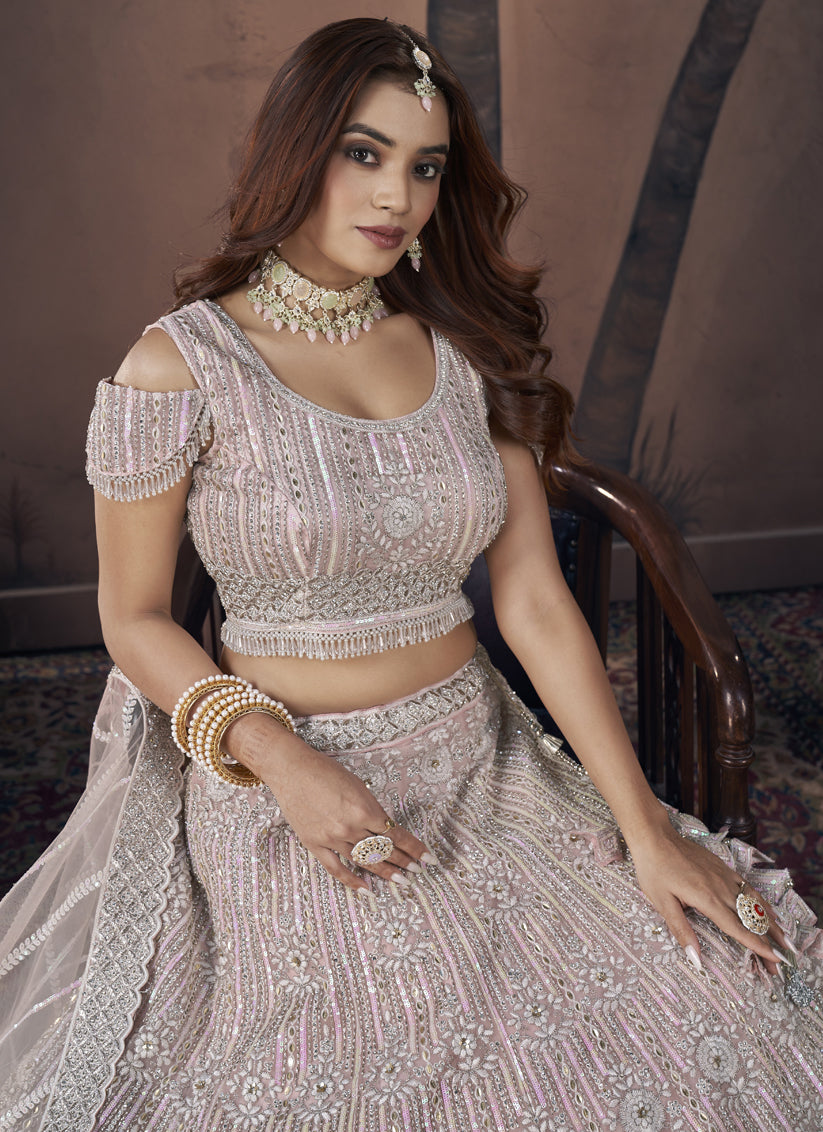 Baby Pink Net Designer Lehenga Choli Set