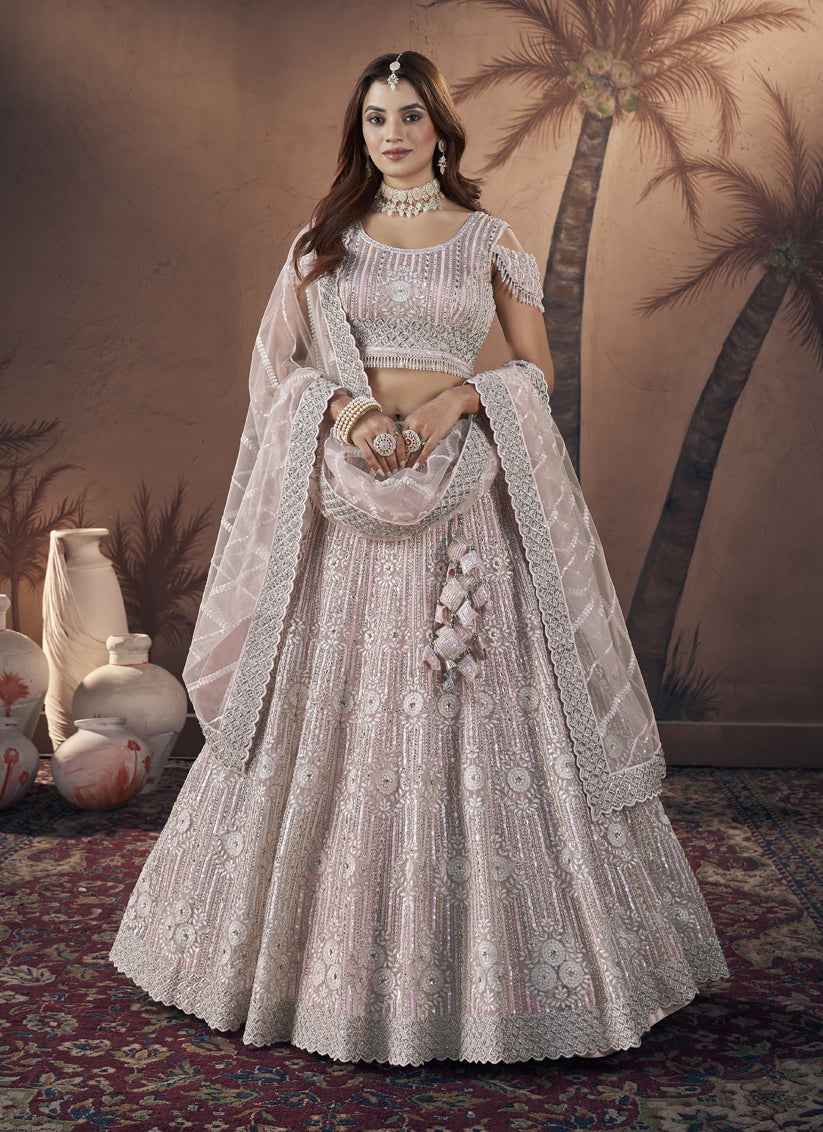 Baby Pink Net Designer Lehenga Choli Set