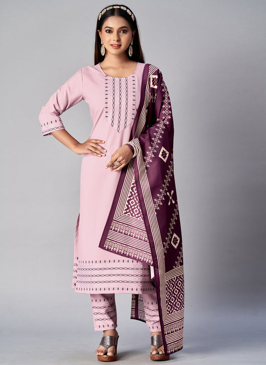 Pink Cotton Jacquard Pant Kameez Suit