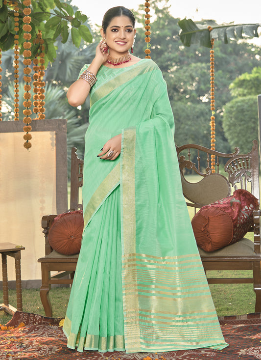 Sea Green Cotton Woven Saree