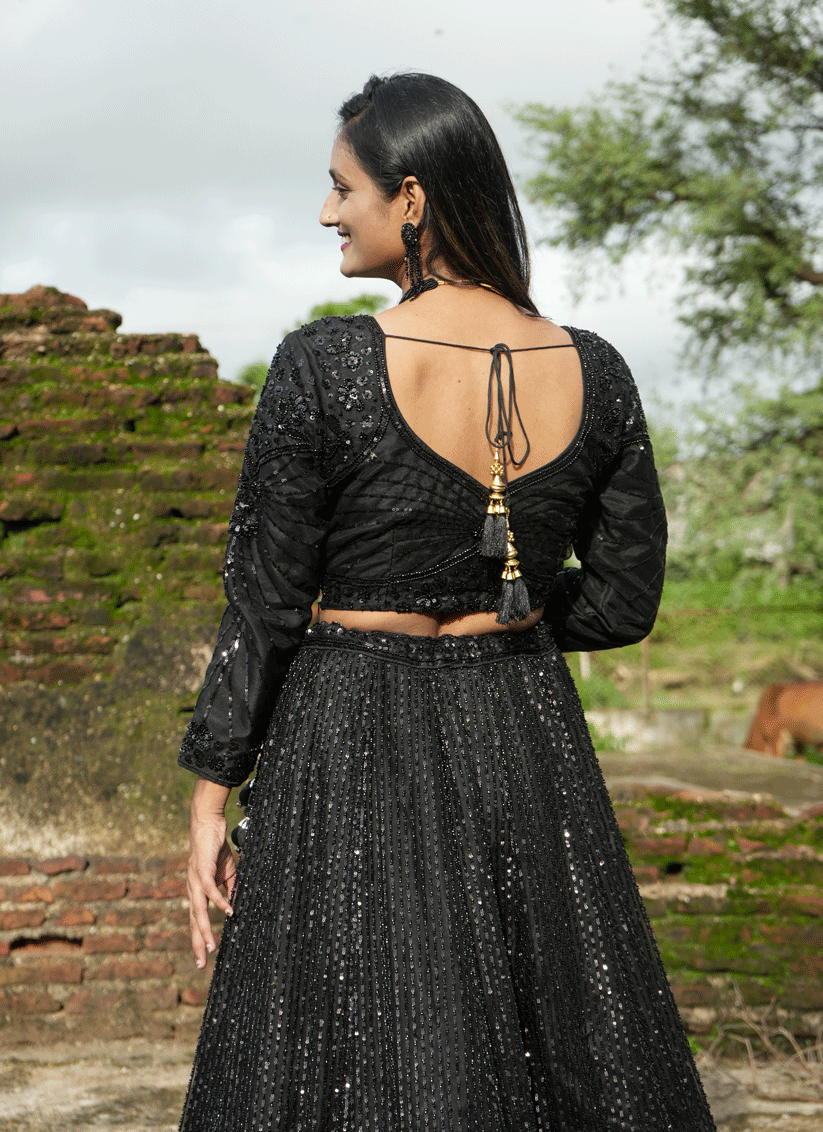 Black Net Heavy Embellished Designer Lehenga Choli