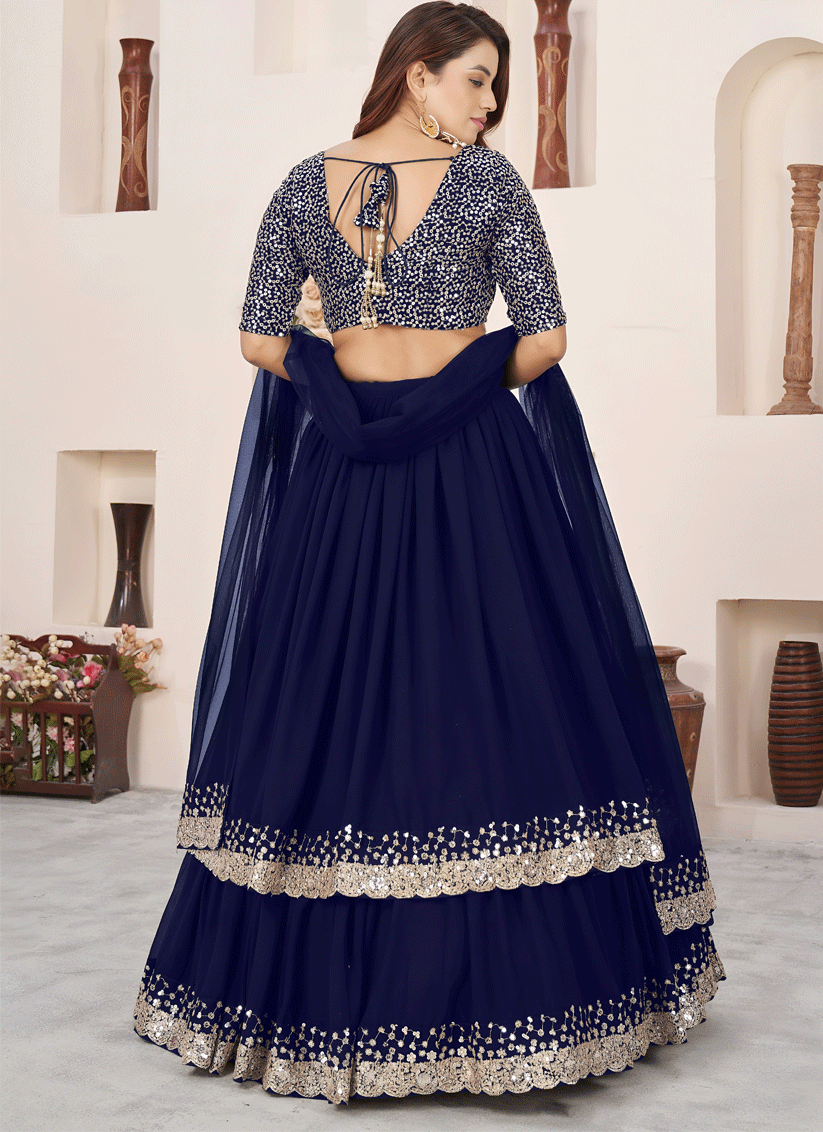 Royal Blue Sequins & Embroidered Georgette Lehenga Choli with Soft Net Dupatta