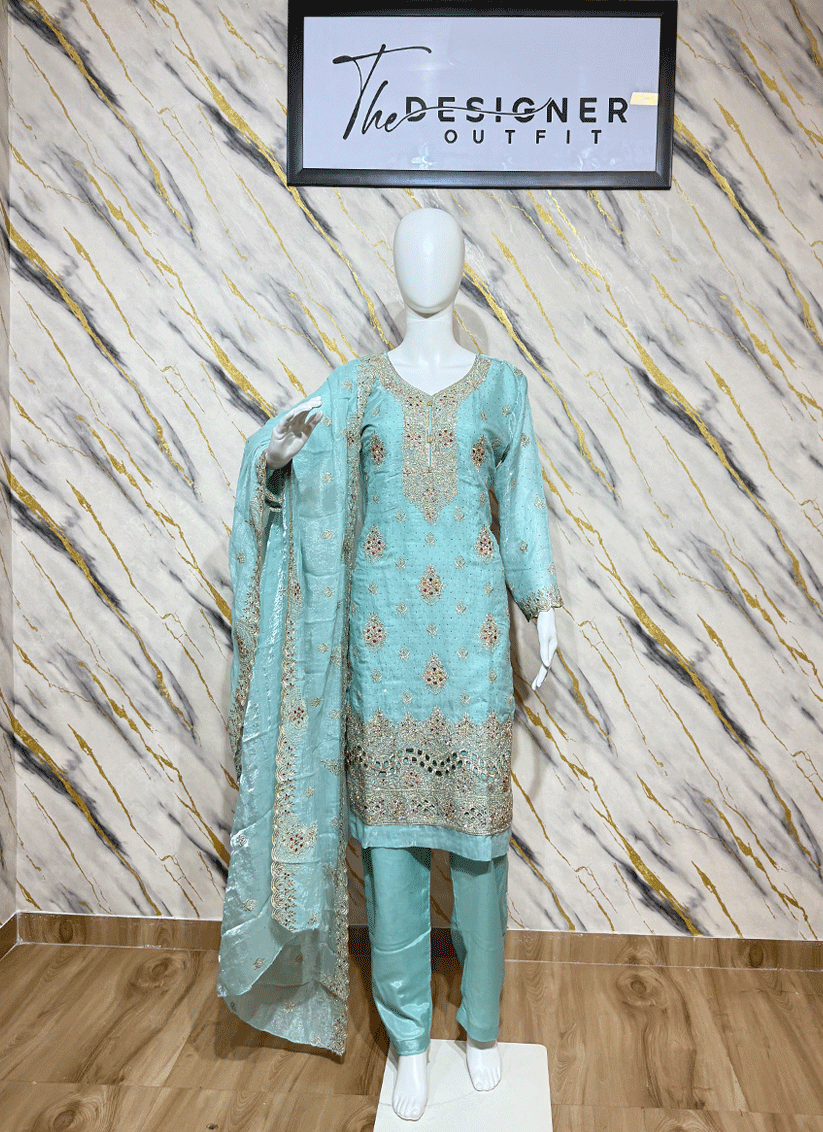 Mint Green Cotton Silk Salwar Suit
