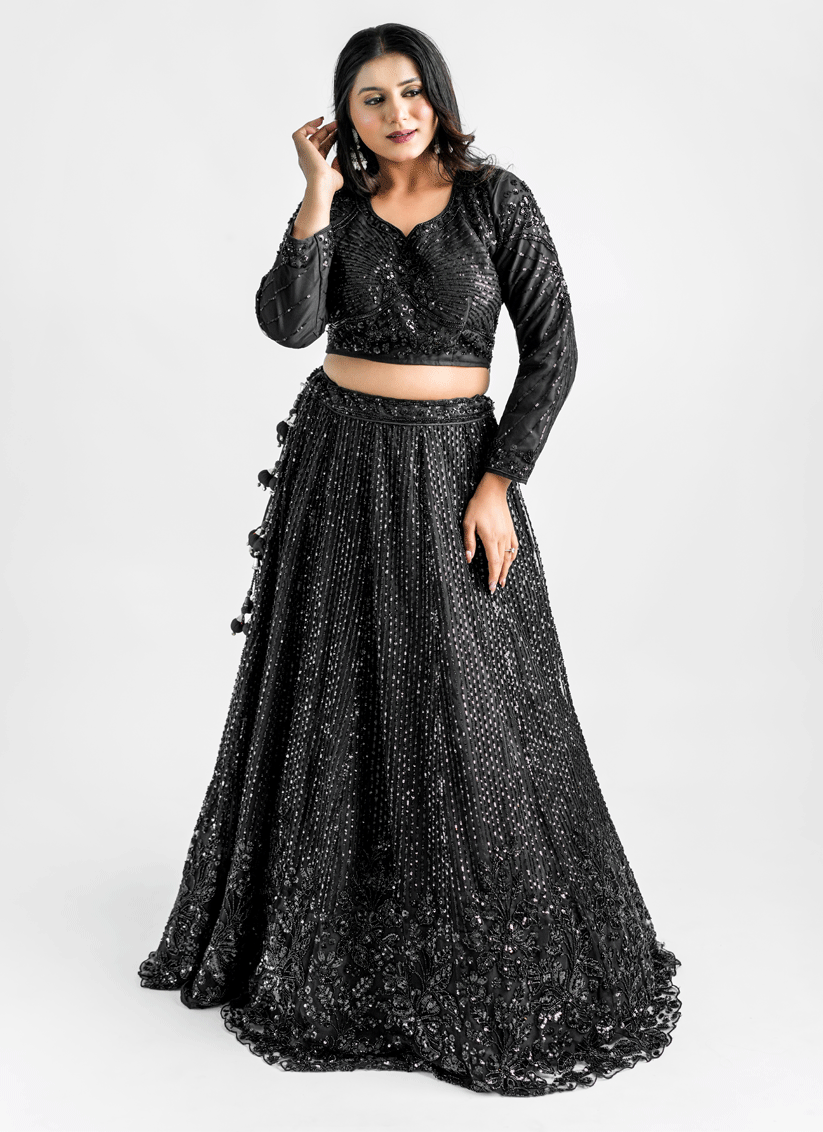 Black Net Heavy Embellished Designer Lehenga Choli