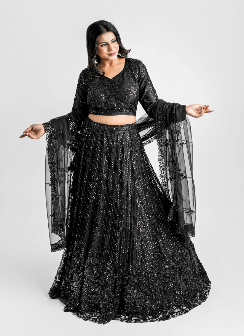 Black Net Heavy Embellished Designer Lehenga Choli
