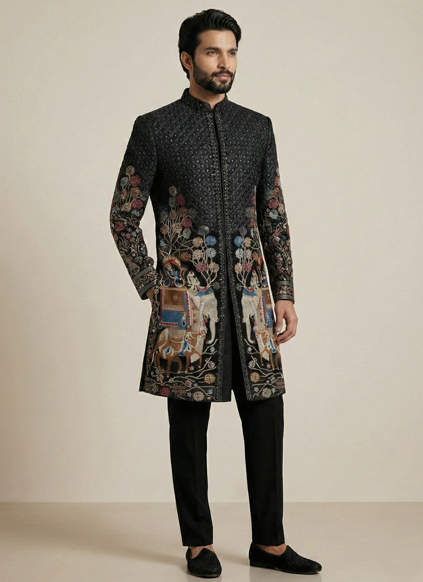 Black Velvet Ready Made Indo Western