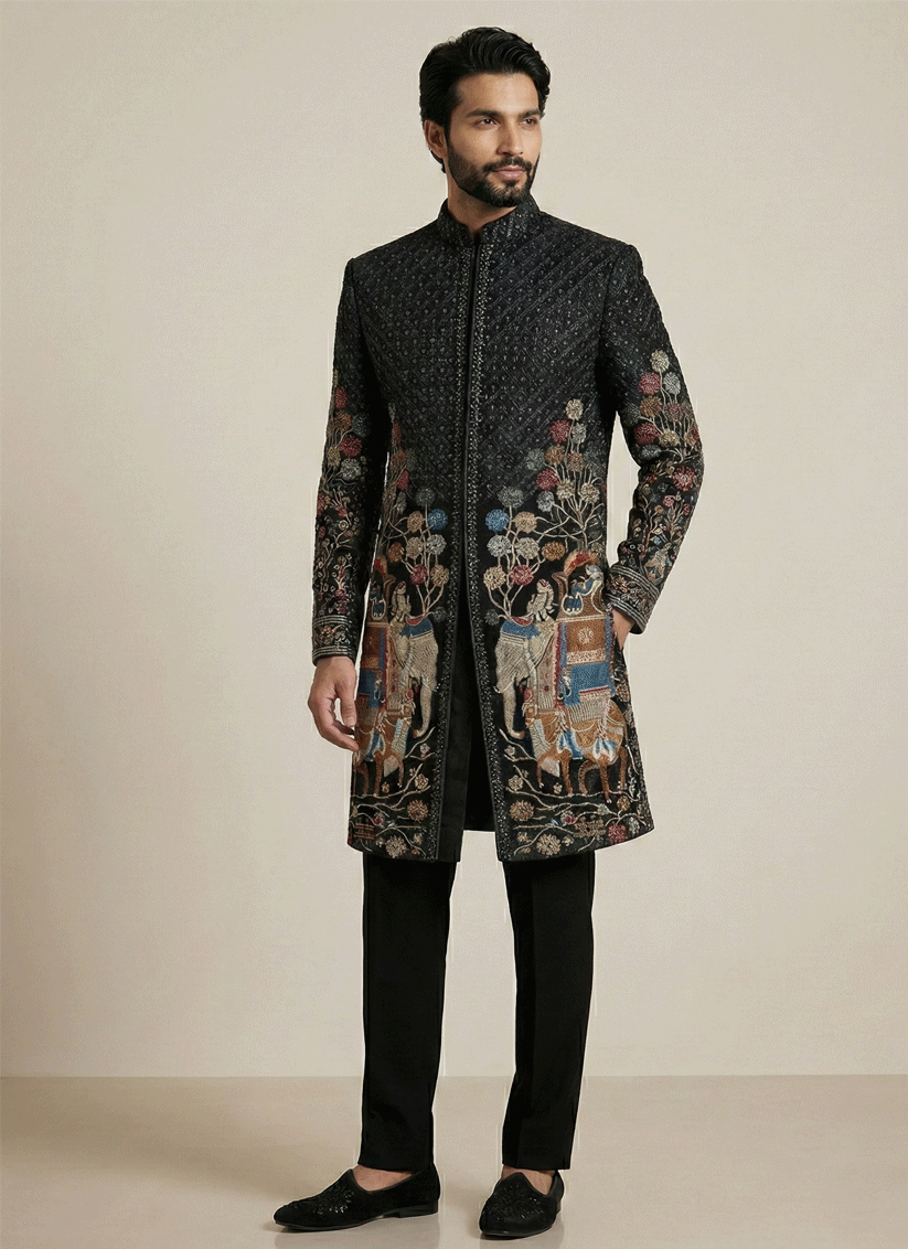 Black Velvet Ready Made Indo Western