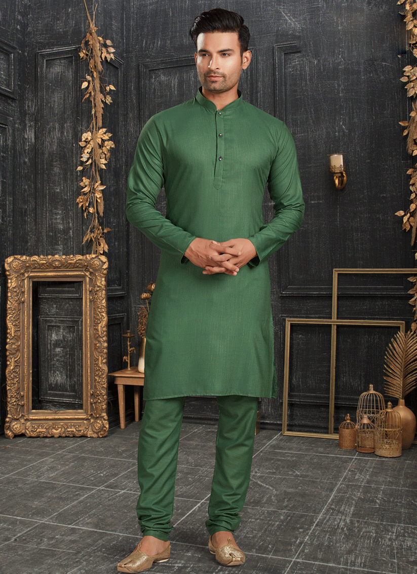 Bottle Green Men's cotton Kurta Pyjama Set