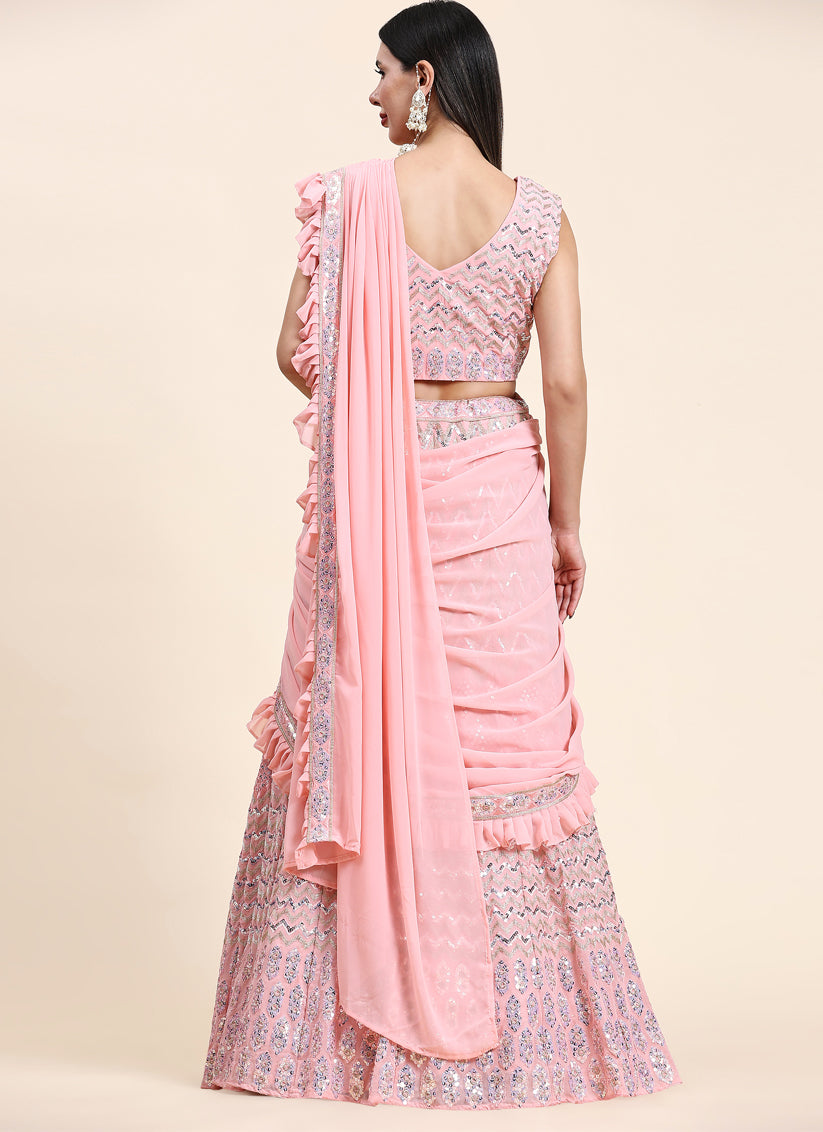 Blush Pink Pure Viscose Georgette Readymade Lehenga Choli