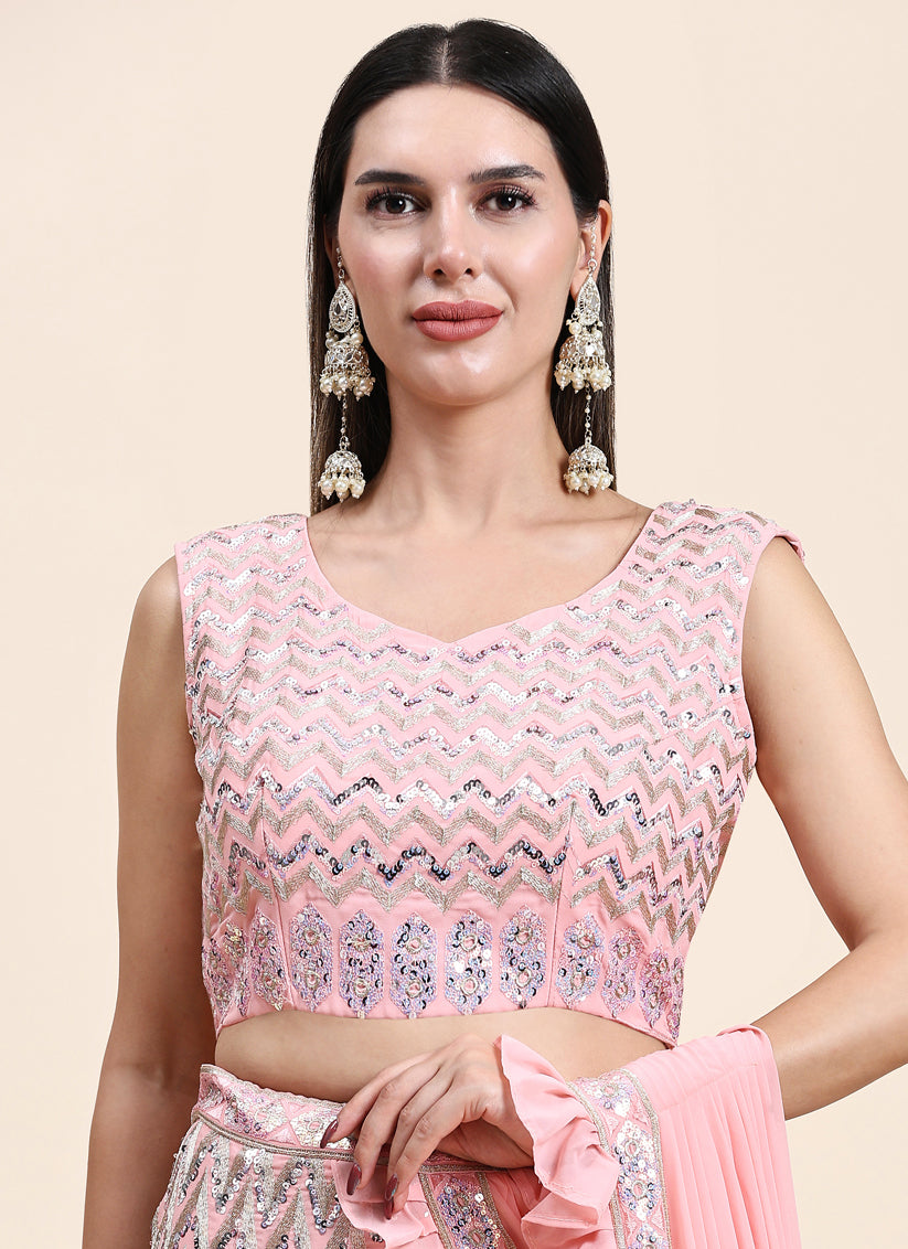 Blush Pink Pure Viscose Georgette Readymade Lehenga Choli