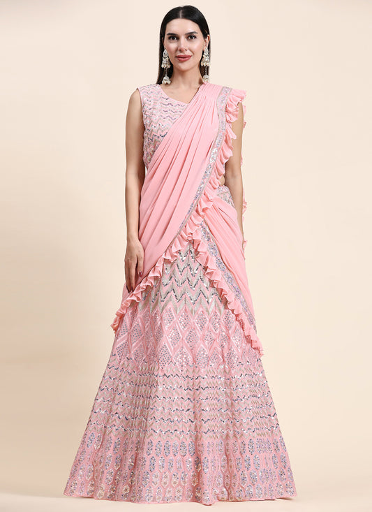 Blush Pink Pure Viscose Georgette Readymade Lehenga Choli