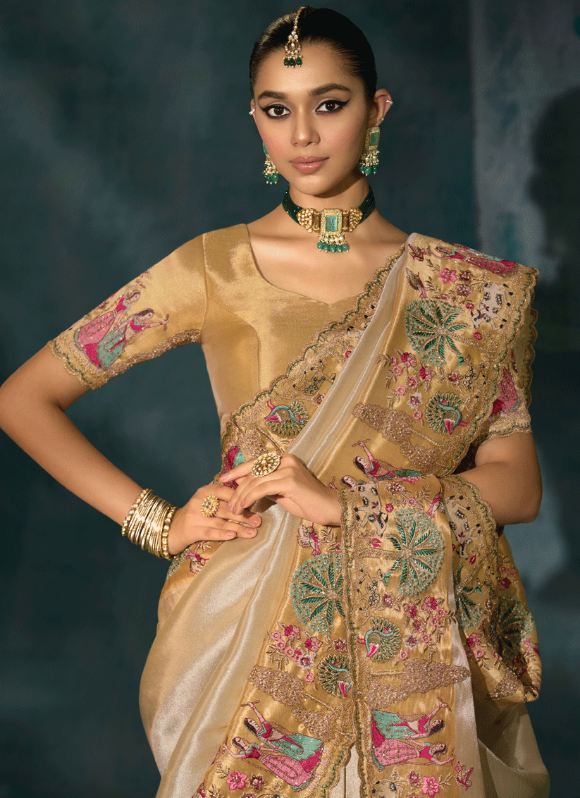 Luxurious Cream Pure Silk Saree