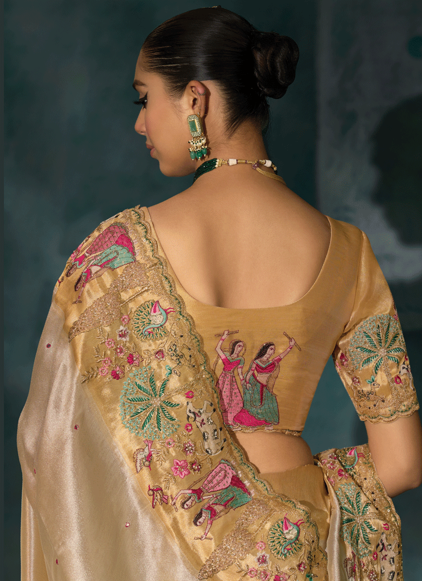 Luxurious Cream Pure Silk Saree