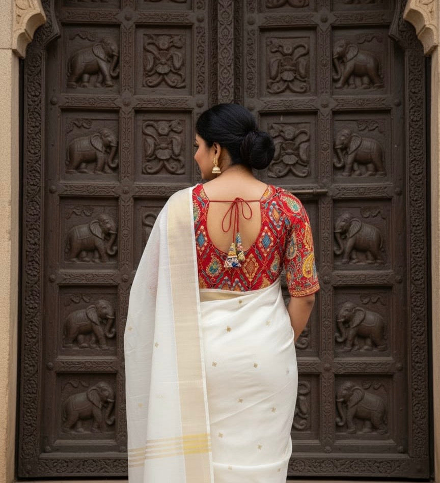 Red chiffon Heavy Embroidery readymade blouse