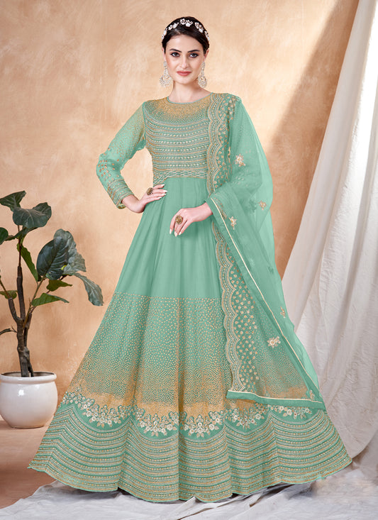 Mint Net Embroidered Anarkali Dress