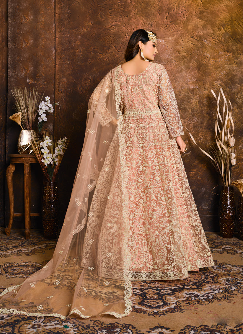 Blush Pink Net Embroidered Designer Anarkali Suit