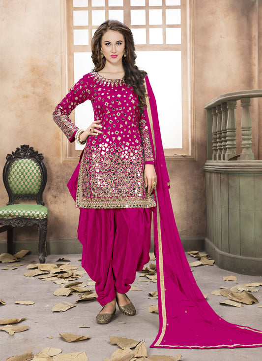 Rani Pink Mirror Work Patiala Suit