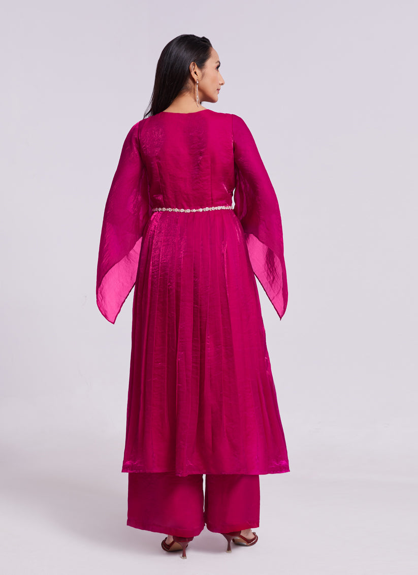 Raspberry Pink Pure Organza Kurta with Palazzo