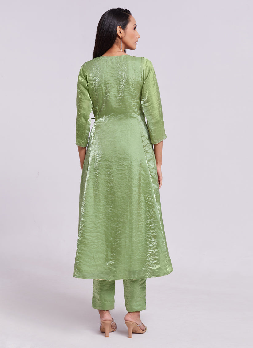 Pistachio Green Pure Organza Kurta with Pant