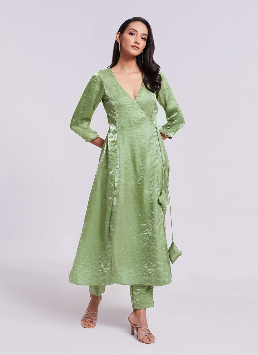 Pistachio Green Pure Organza Kurta with Pant