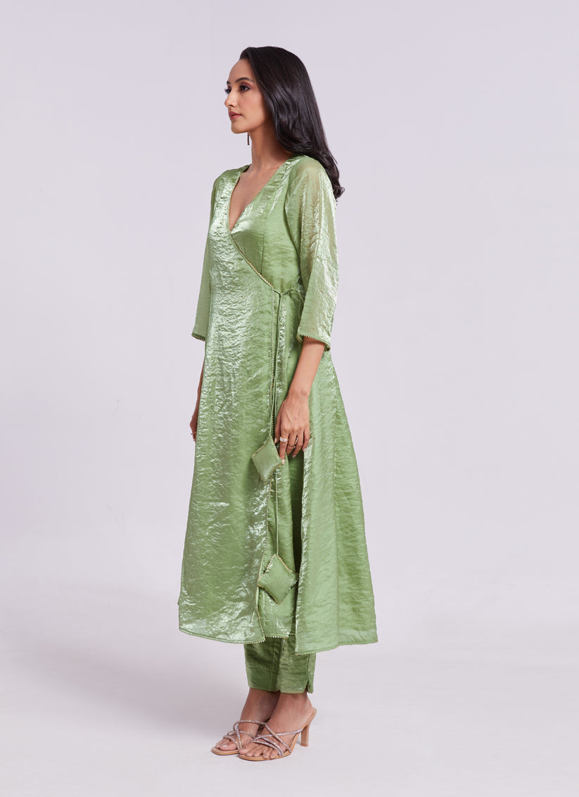 Pistachio Green Pure Organza Kurta with Pant