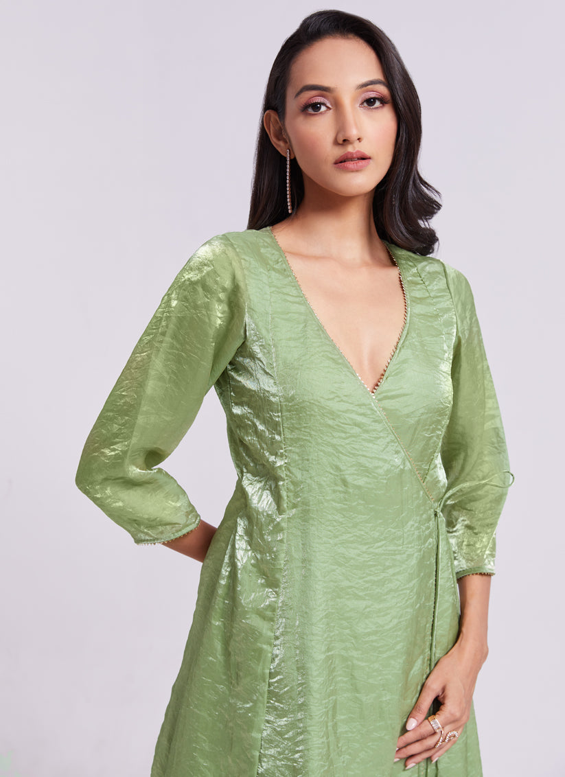 Pistachio Green Pure Organza Kurta with Pant