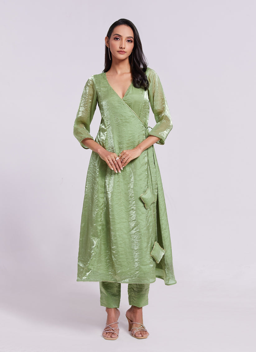 Pistachio Green Pure Organza Kurta with Pant