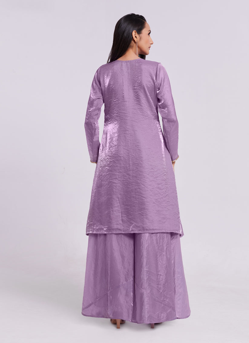 Lilac Pure Organza Kurta with Palazzo