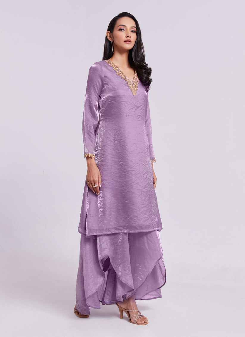 Lilac Pure Organza Kurta with Palazzo