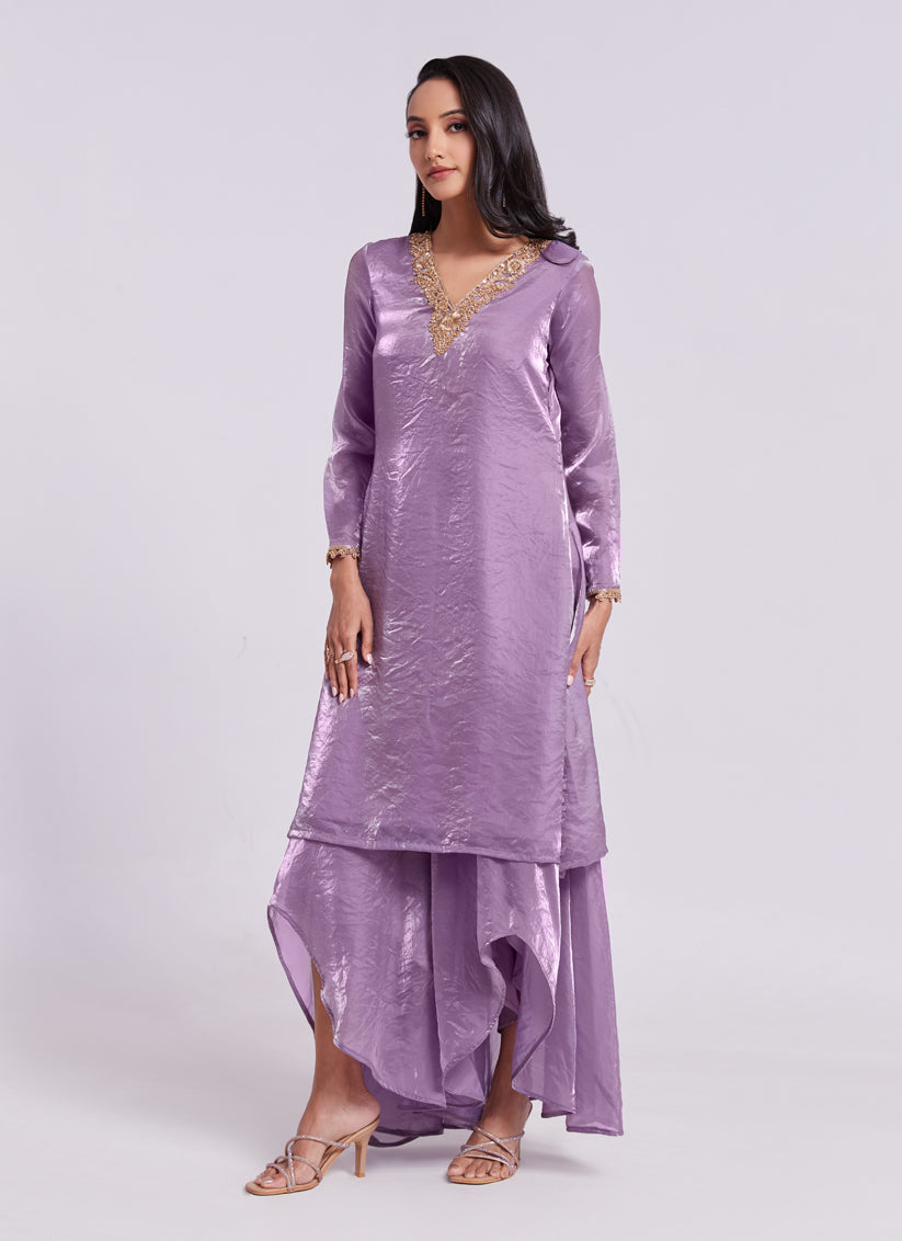 Lilac Pure Organza Kurta with Palazzo