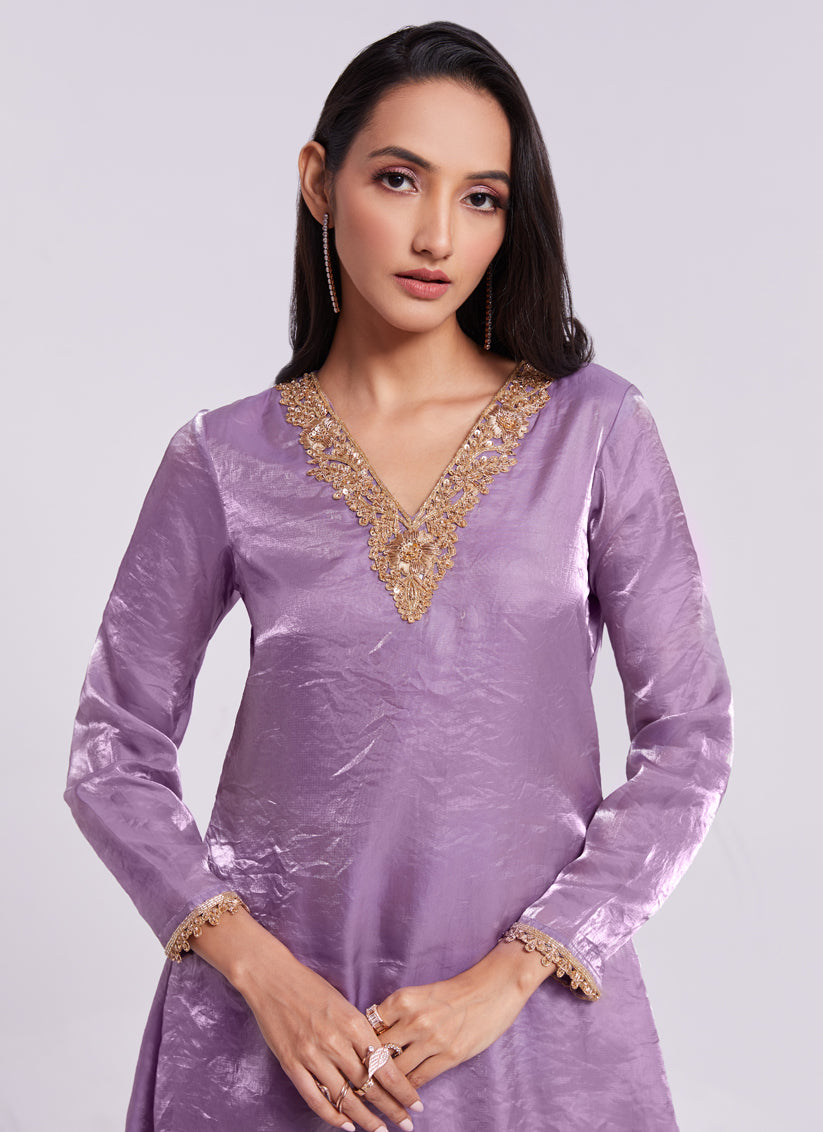 Lilac Pure Organza Kurta with Palazzo