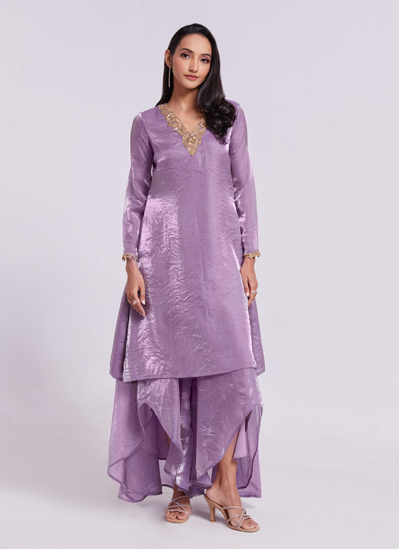 Lilac Pure Organza Kurta with Palazzo