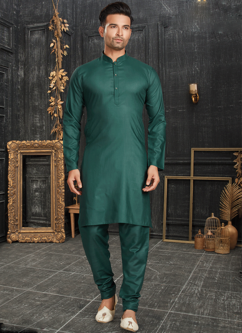Dark Teal Green Men's cotton Kurta Pyjama Set