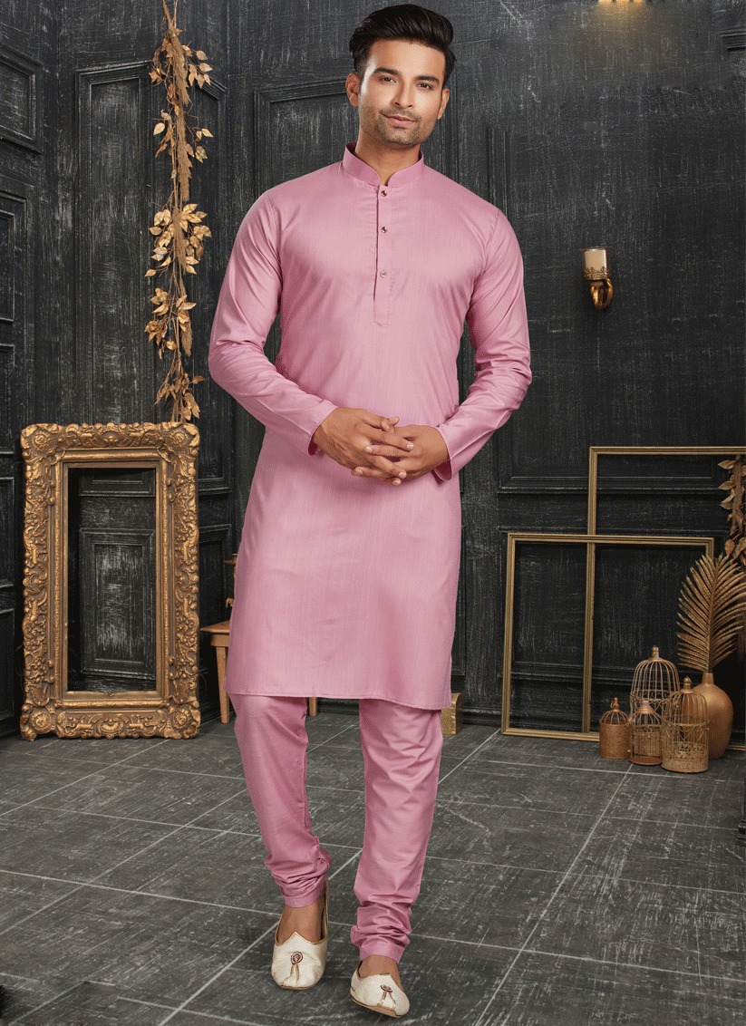 Dusty Pink Men's cotton Kurta Pyjama Set