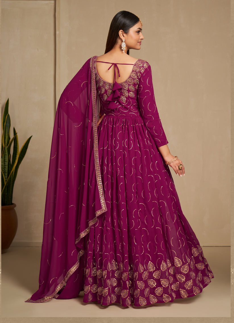 Rani Pink Faux Georgette Gown with Dupatta